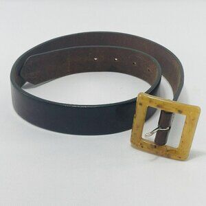 Limited Leather Belt Buckle Women Size S Brown Amber Square Big Retro Workwear